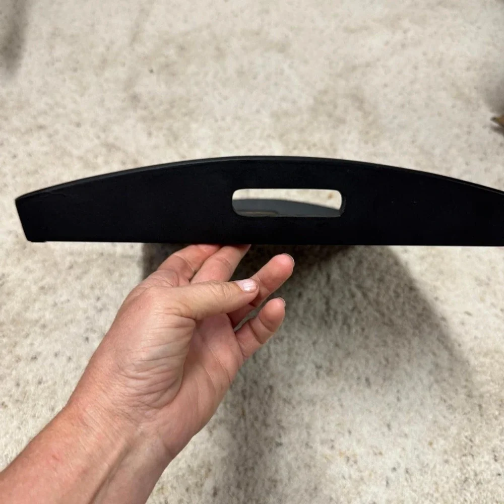 Vintage Embroidered Handkerchief Glass Top Serving Tray Black Wood Grandmacore